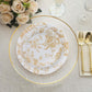 25 Pack 7" French Toile Disposable Salad Plates, White Gold Round Paper Appetizer Dessert Plates
