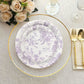 25 Pack 7" French Toile Paper Salad Plates, Matte Lavender and White Round Disposable Dessert Appetizer Plates