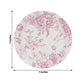 25 Pack 7" French Toile Paper Salad Plates, Matte Pink and White Round Disposable Dessert Appetizer Plates