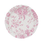 25 Pack 7" French Toile Paper Salad Plates, Matte Pink and White Round Disposable Dessert Appetizer Plates