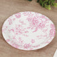 25 Pack 7" French Toile Paper Salad Plates, Matte Pink and White Round Disposable Dessert Appetizer Plates