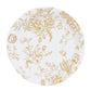 25 Pack 9" French Toile Paper Party Plates, White Gold Round Disposable Dinner Plates