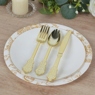 White Gold French Toile Paper Party Plates