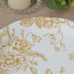 25 Pack 9" French Toile Paper Party Plates, White Gold Round Disposable Dinner Plates
