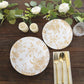 25 Pack 9" French Toile Paper Party Plates, White Gold Round Disposable Dinner Plates