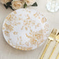 25 Pack 9" French Toile Paper Party Plates, White Gold Round Disposable Dinner Plates