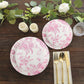 25 Pack 9" French Toile Paper Party Plates, Matte Pink and White Round Disposable Dinner Plates