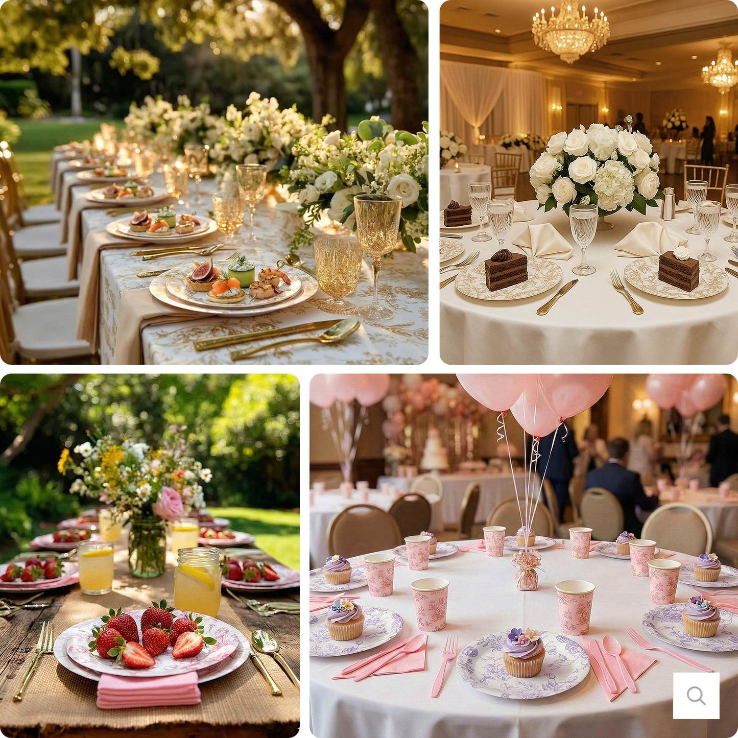 25 Pack 7" French Toile Paper Salad Plates, Round Disposable Dessert Appetizer Plates