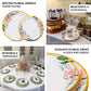 25 Pack | 7" White Elegant Floral Design Gold Rim Paper Dessert Plates, Disposable Salad Appetizer Plates