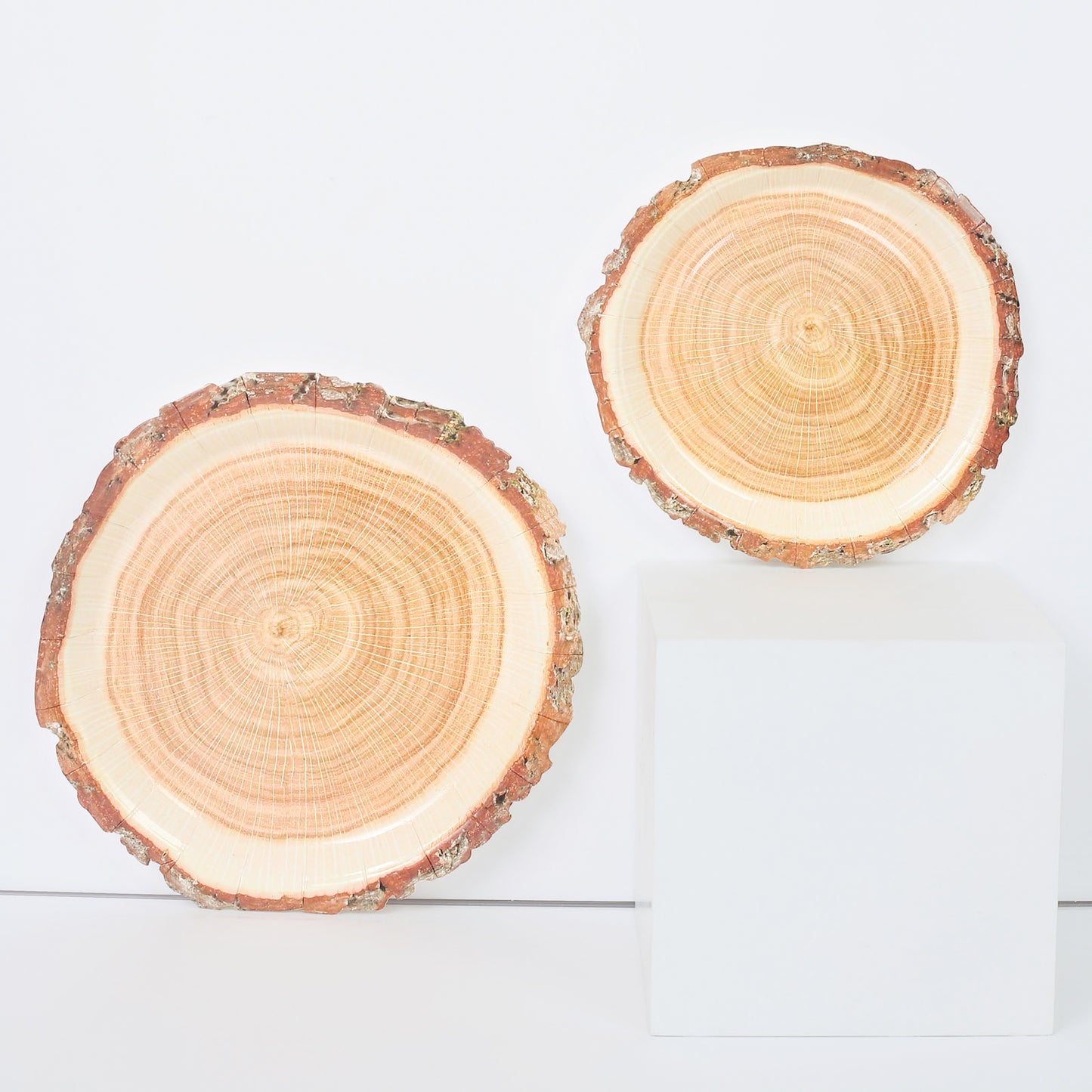 25 Pack | 7" Natural Rustic Wood Slice Disposable Salad Party Plates, Farmhouse Style Paper Appetizer Dessert Plates