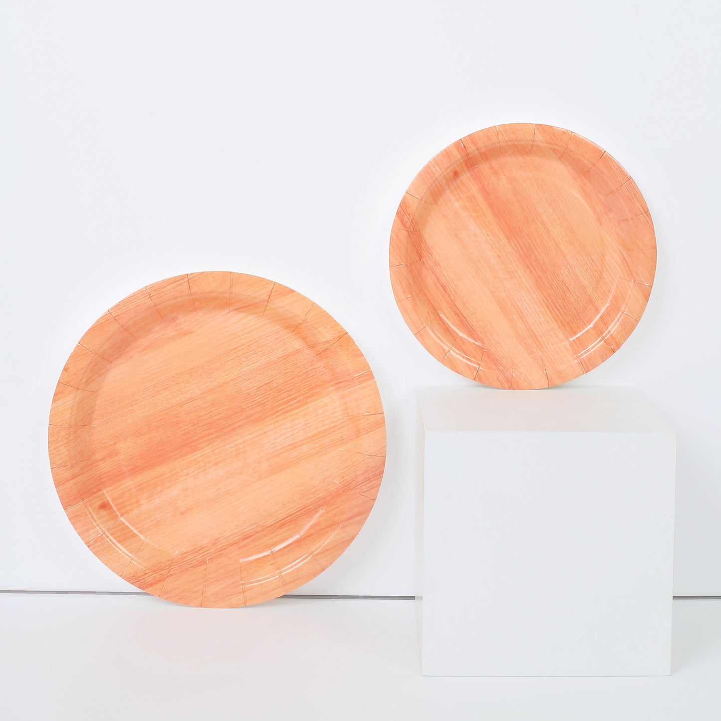 25 Pack | 7" Natural Rustic Wood Grain Disposable Salad Party Plates, Farmhouse Style Paper Appetizer Dessert Plates