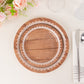 25 Pack White Brown Wood Grain Print Disposable Salad Plates With Floral Lace Rim, 7" Round Paper Appetizer Dessert Plates