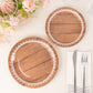 25 Pack White Brown Wood Grain Print Disposable Party Plates With Floral Lace Rim, 9" Round Paper Dinner Plates