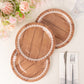 25 Pack White Brown Wood Grain Print Disposable Party Plates With Floral Lace Rim, 9" Round Paper Dinner Plates