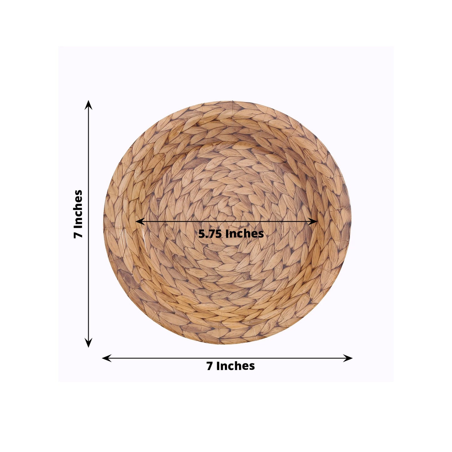 25 Pack Natural Paper Salad Plates With Woven Rattan Print, 7" Round Rustic Farmhouse Disposable Dessert Appetizer Plates - 300 GSM