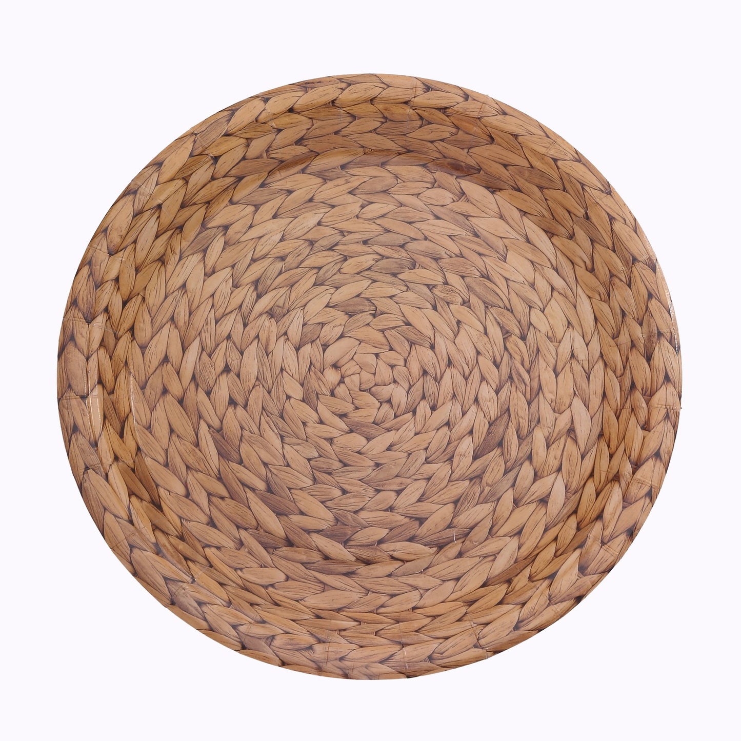 25 Pack Natural Disposable Party Plates With Woven Rattan Print, 9" Round Rustic Farmhouse Paper Dinner Plates - 300 GSM