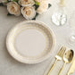 25 Pack White Disposable Party Plates With Gold Basketweave Pattern Rim, 9" Round Dinner Paper Plates
