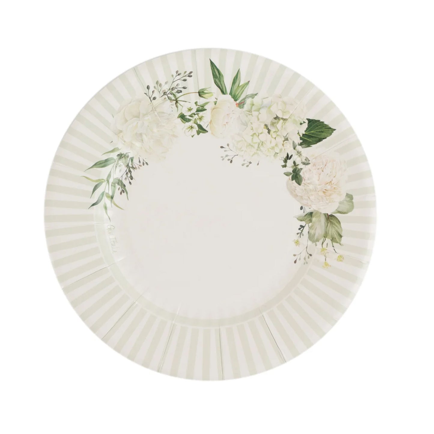 25 Pack White Sage Green Salad Paper Plates with Floral Lined Rim, Disposable Appetizer Dessert Plates - 8"