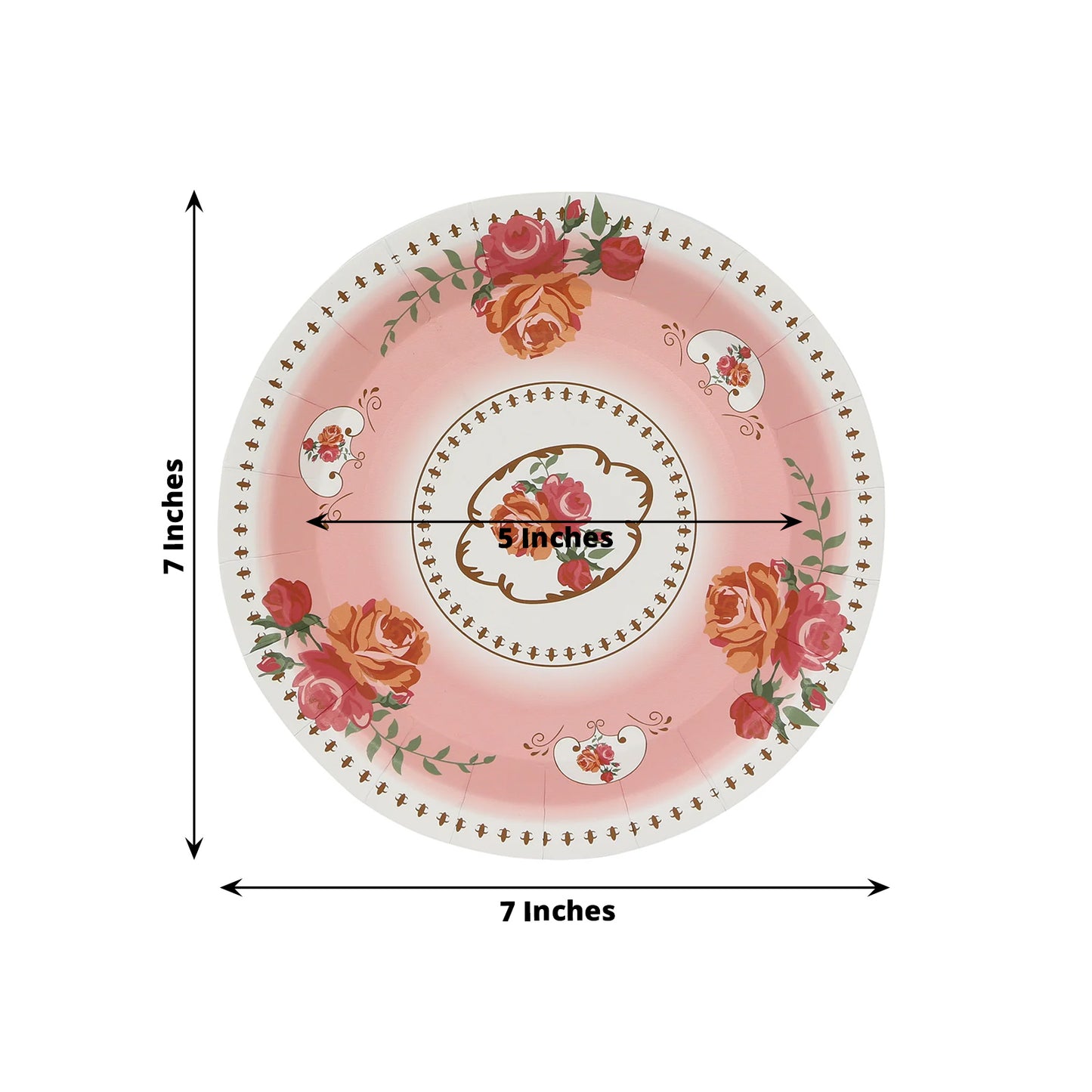 25 Pack Dusty Rose Round Floral Paper Salad Plates, Disposable Tea Party Appetizer Dessert Plates with Rose Flowers Print - 7"