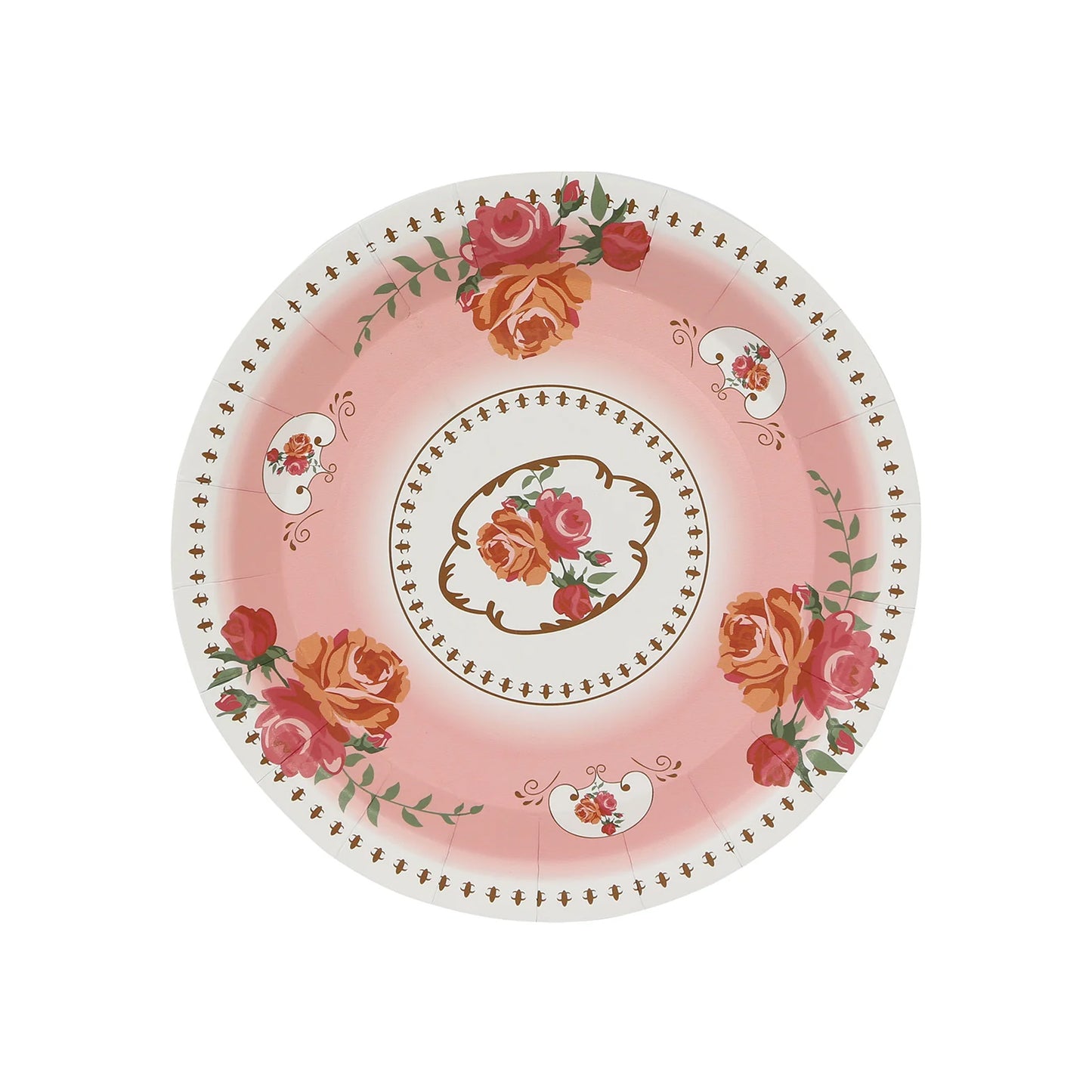 25 Pack Dusty Rose Round Floral Paper Salad Plates, Disposable Tea Party Appetizer Dessert Plates with Rose Flowers Print - 7"