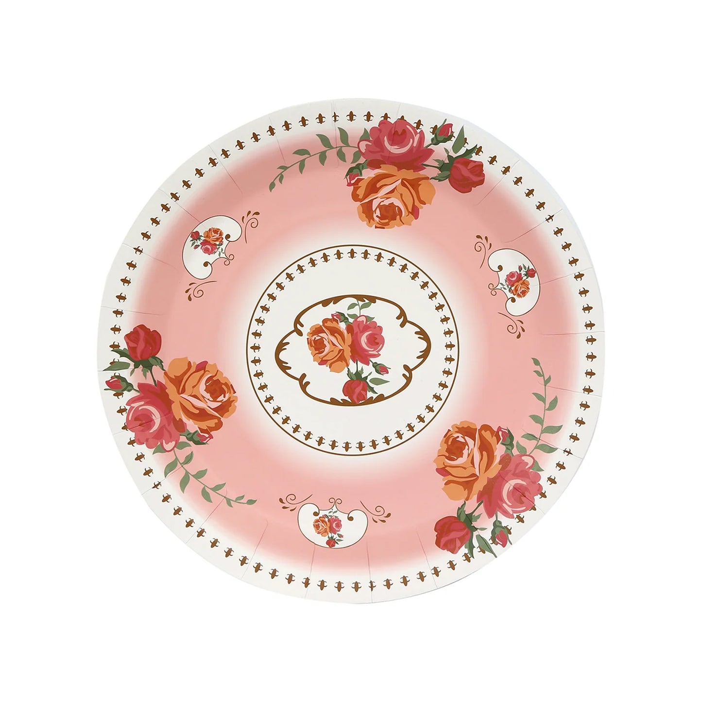 25 Pack Dusty Rose Round Floral Paper Dinner Plates, Disposable Tea Party Plates with Rose Flowers Print - 9"