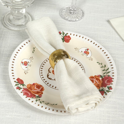 Elegant Ivory Floral Paper Dinner Plates 9"