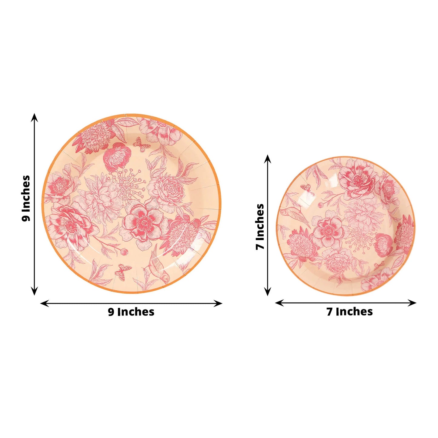 50 Pcs Dusty Rose Spring Floral Disposable Plates with Gold Rim, Heavy Duty Round Dinner and Dessert Paper Plates - 7",9"