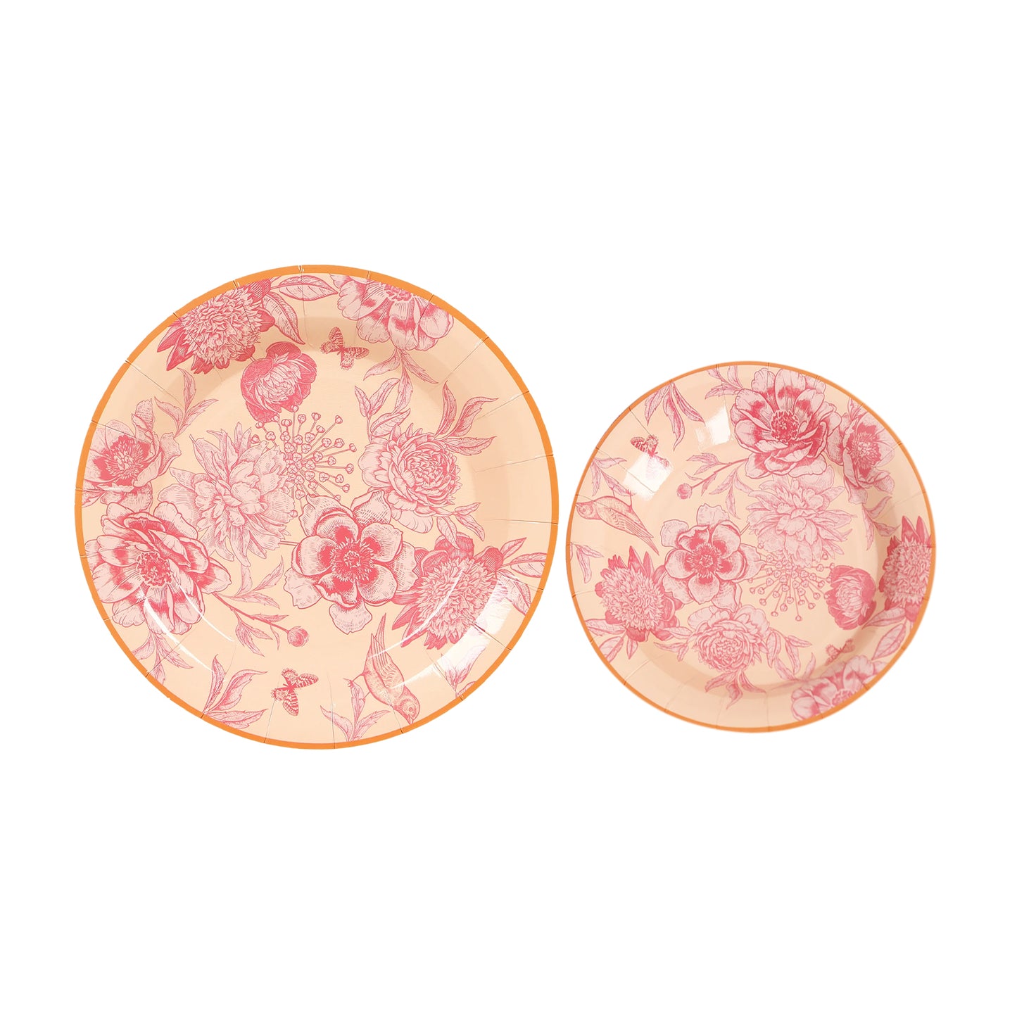 50 Pcs Dusty Rose Spring Floral Disposable Plates with Gold Rim, Heavy Duty Round Dinner and Dessert Paper Plates - 7",9"