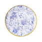 25 Pack White Light Blue French Toile Disposable Dinner Plates with Gold Rim, 9" Round Paper Party Plates