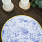 25 Pack White Light Blue French Toile Disposable Dinner Plates with Gold Rim, 9" Round Paper Party Plates