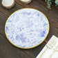 25 Pack White Light Blue French Toile Disposable Dinner Plates with Gold Rim, 9" Round Paper Party Plates