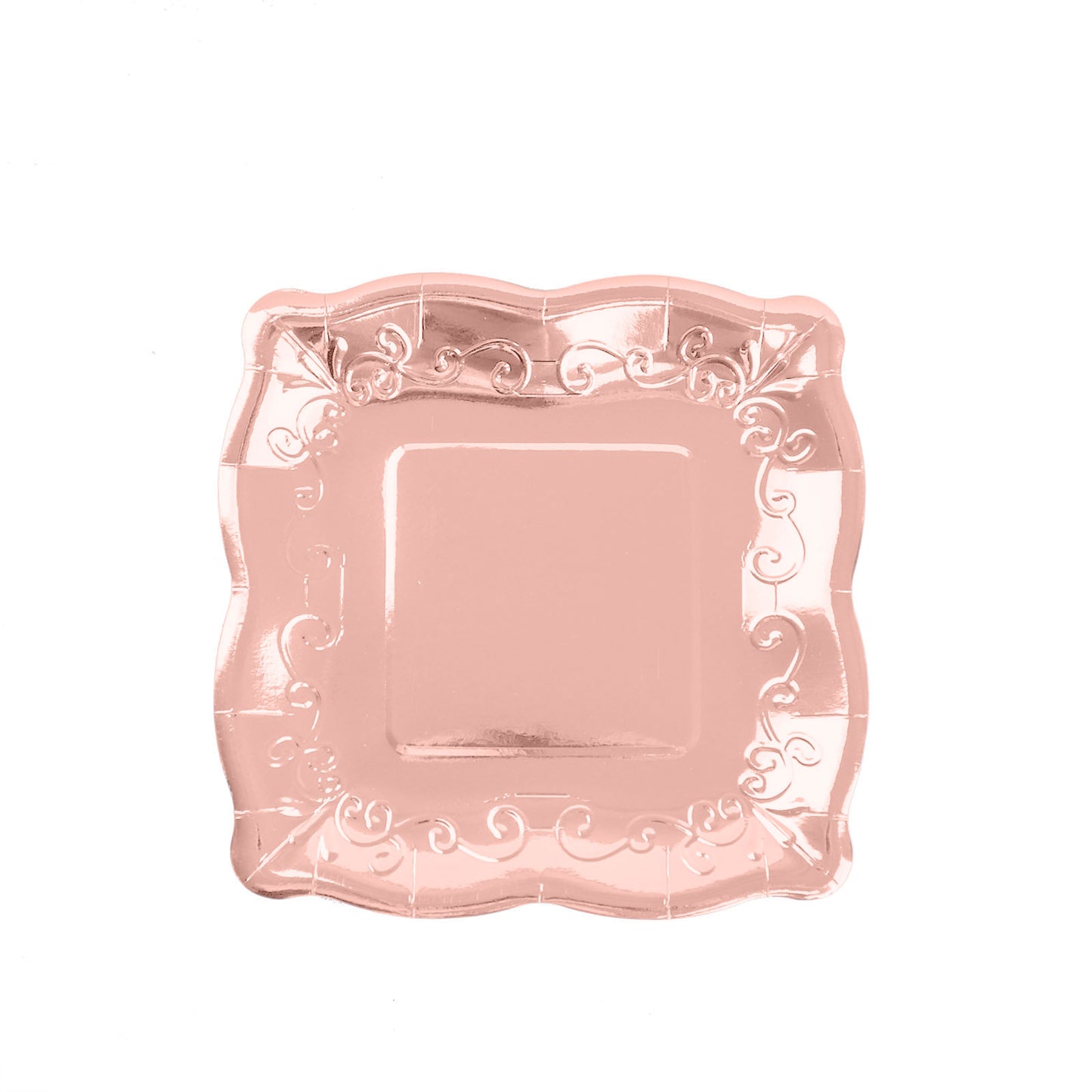Rose gold square vintage appetizer dessert plate with embossed design.