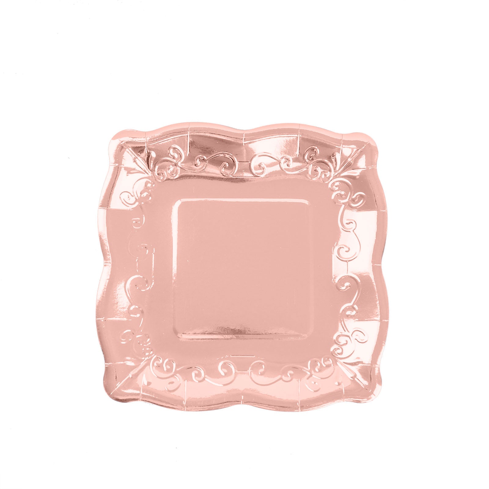 Rose gold square vintage appetizer dessert plate with embossed design.