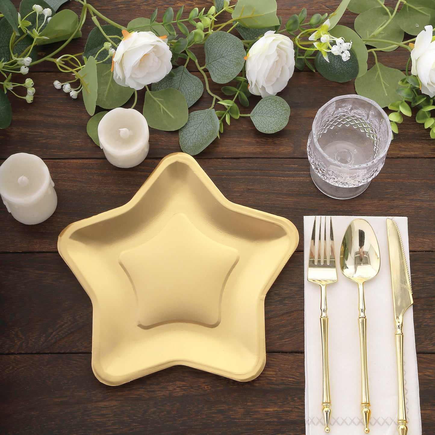 25 Pack Matte Gold Star Shaped Eco Friendly Party Plates, 9" Paper Dinner Plates - 300GSM