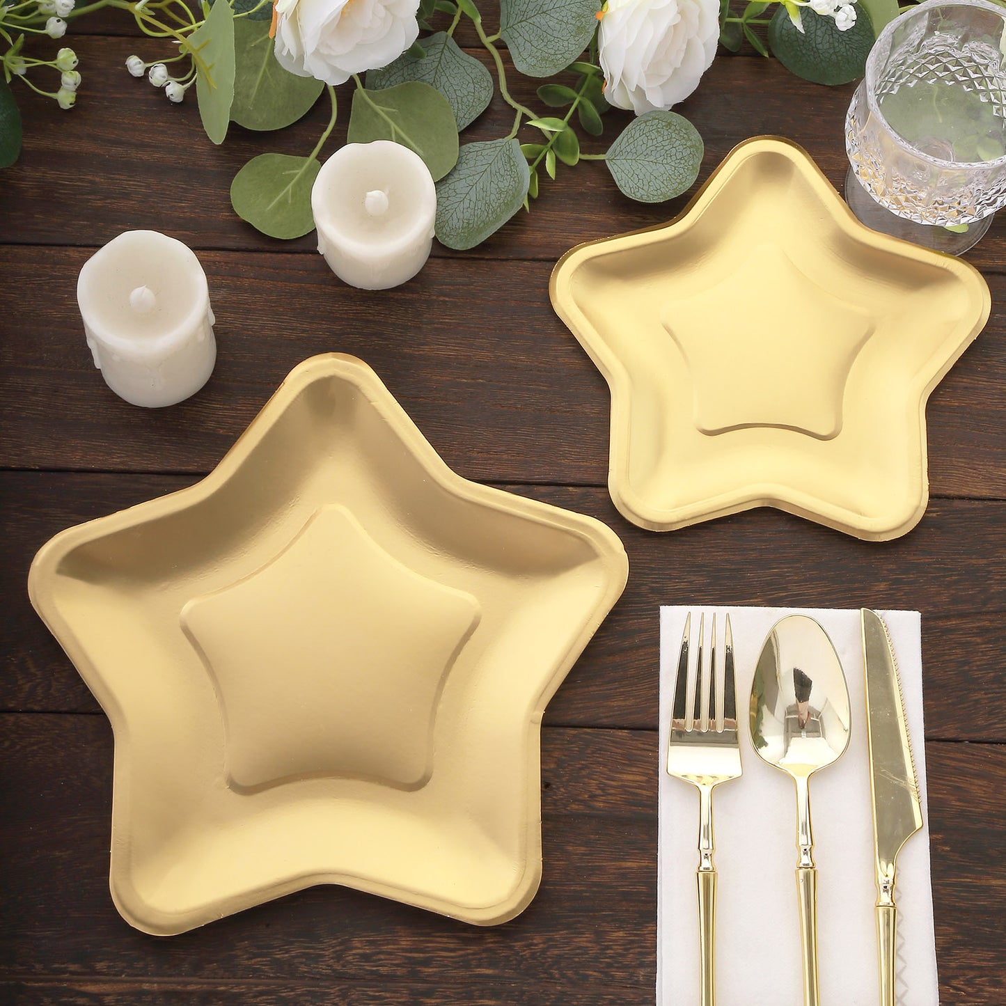 25 Pack Matte Gold Star Shaped Eco Friendly Party Plates, 9" Paper Dinner Plates - 300GSM