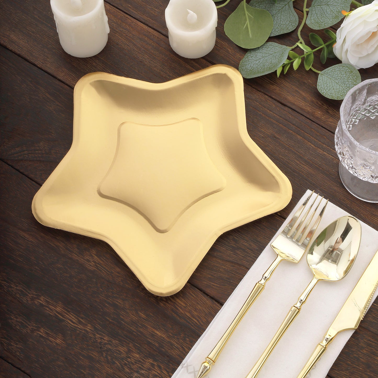 25 Pack Matte Gold Star Shaped Eco Friendly Party Plates, 9" Paper Dinner Plates - 300GSM