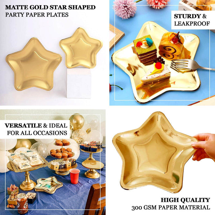 25 Pack Matte Gold Star Shaped Eco Friendly Party Plates, 9" Paper Dinner Plates - 300GSM