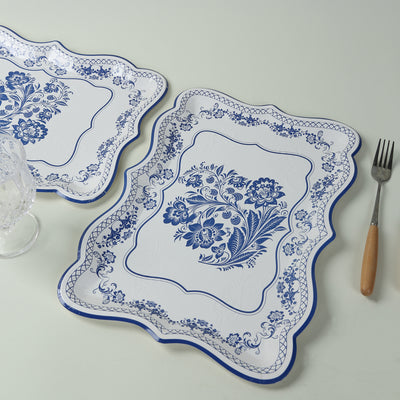 Timeless White Blue Disposable Serving Trays for Every Event