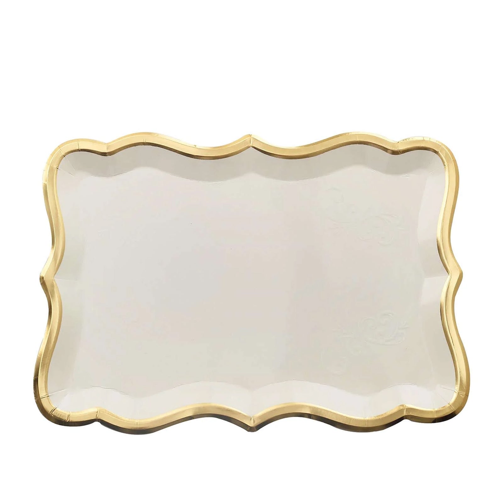 400 GSM White Rectangle Paper Platters With Gold Rim In Pack Of 10#whtbkgd