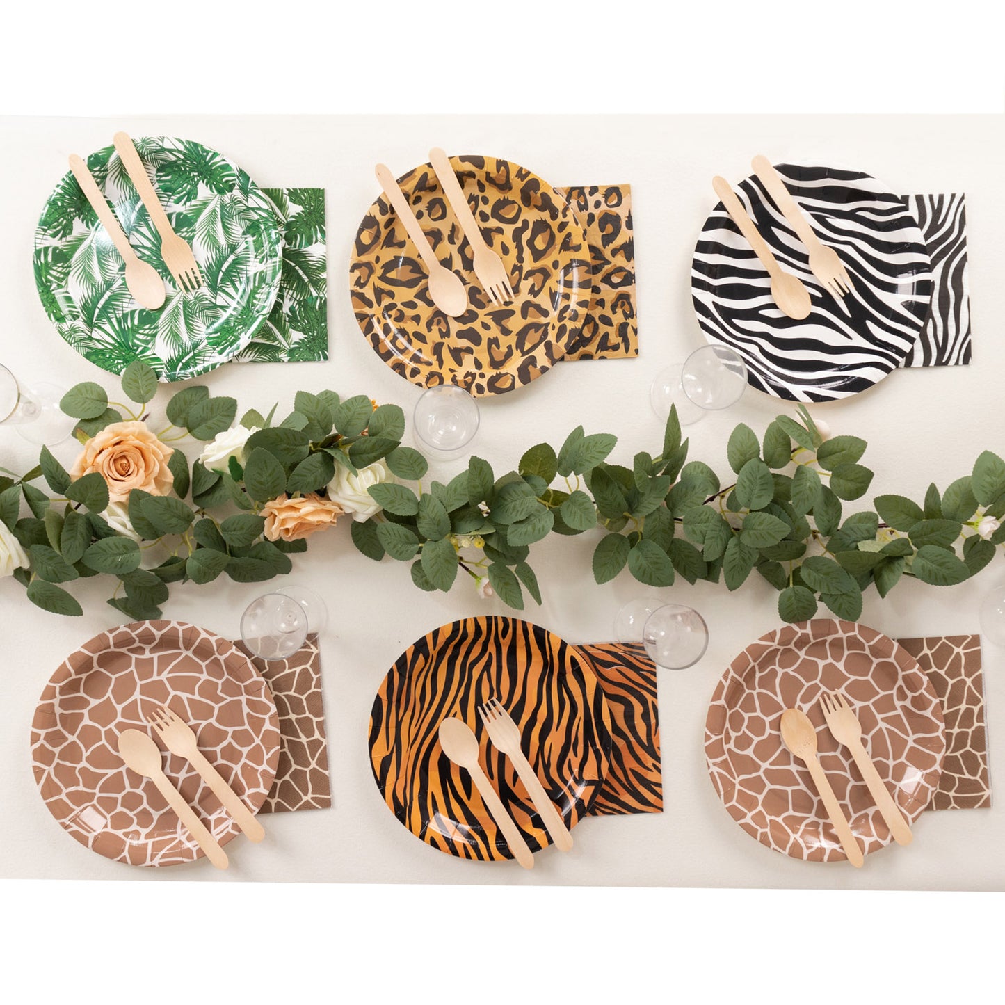 60 Pcs Animal Safari Print Disposable Dinnerware Set, Jungle Theme Paper Plates and Napkins Party Supplies - Serves 30