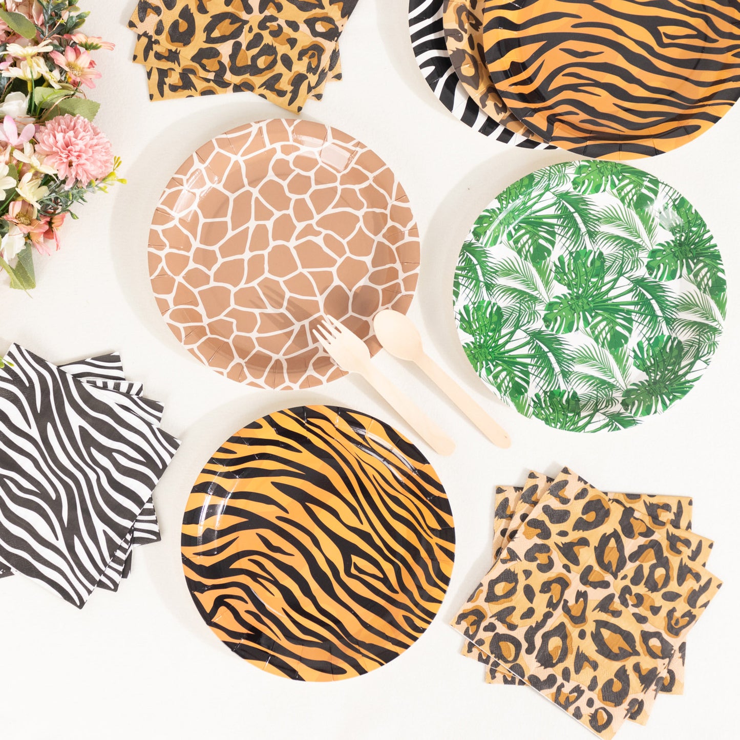 60 Pcs Animal Safari Print Disposable Dinnerware Set, Jungle Theme Paper Plates and Napkins Party Supplies - Serves 30