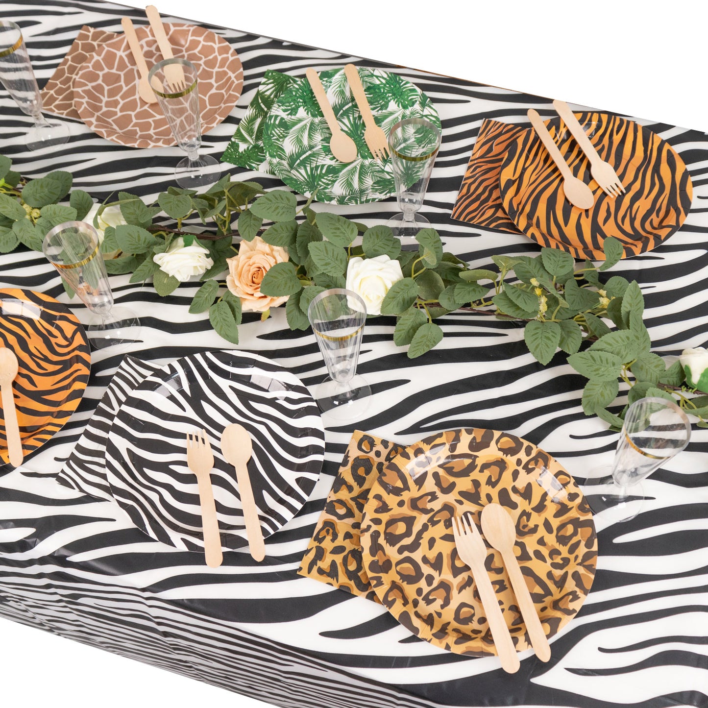 60 Pcs Animal Safari Print Disposable Dinnerware Set, Jungle Theme Paper Plates and Napkins Party Supplies - Serves 30