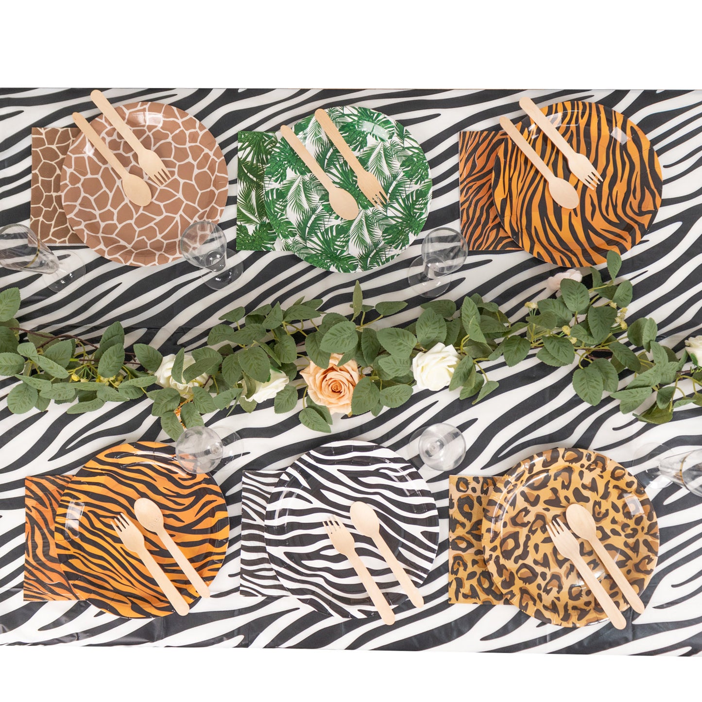 60 Pcs Animal Safari Print Disposable Dinnerware Set, Jungle Theme Paper Plates and Napkins Party Supplies - Serves 30