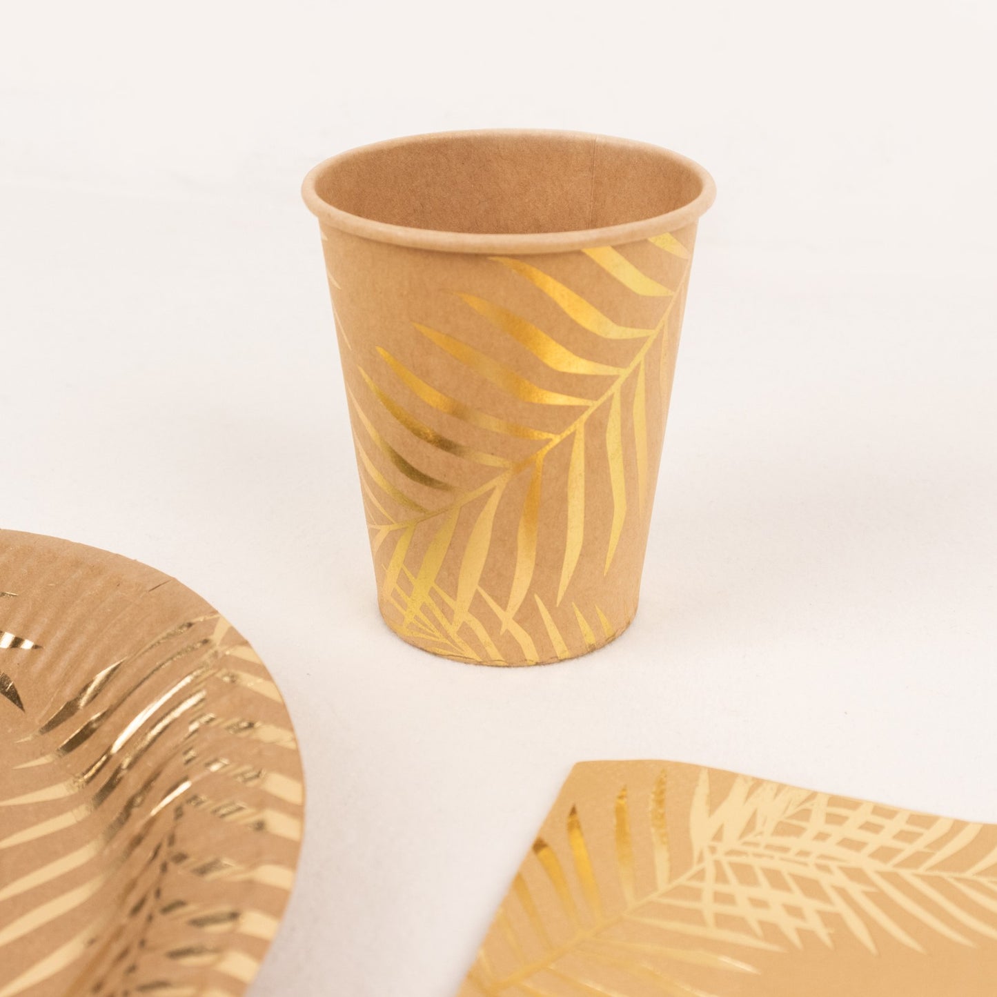 72 Pcs Natural Disposable Dinnerware Set With Gold Foil Palm Leaves Print, Paper Plates Cups Napkins Party Supplies Combo Pack