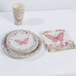 96 Pcs White Pink Butterfly Print Party Supplies, Paper Plates Cups Napkins Disposable Dinnerware Set
