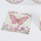 96 Pcs White Pink Butterfly Print Party Supplies, Paper Plates Cups Napkins Disposable Dinnerware Set