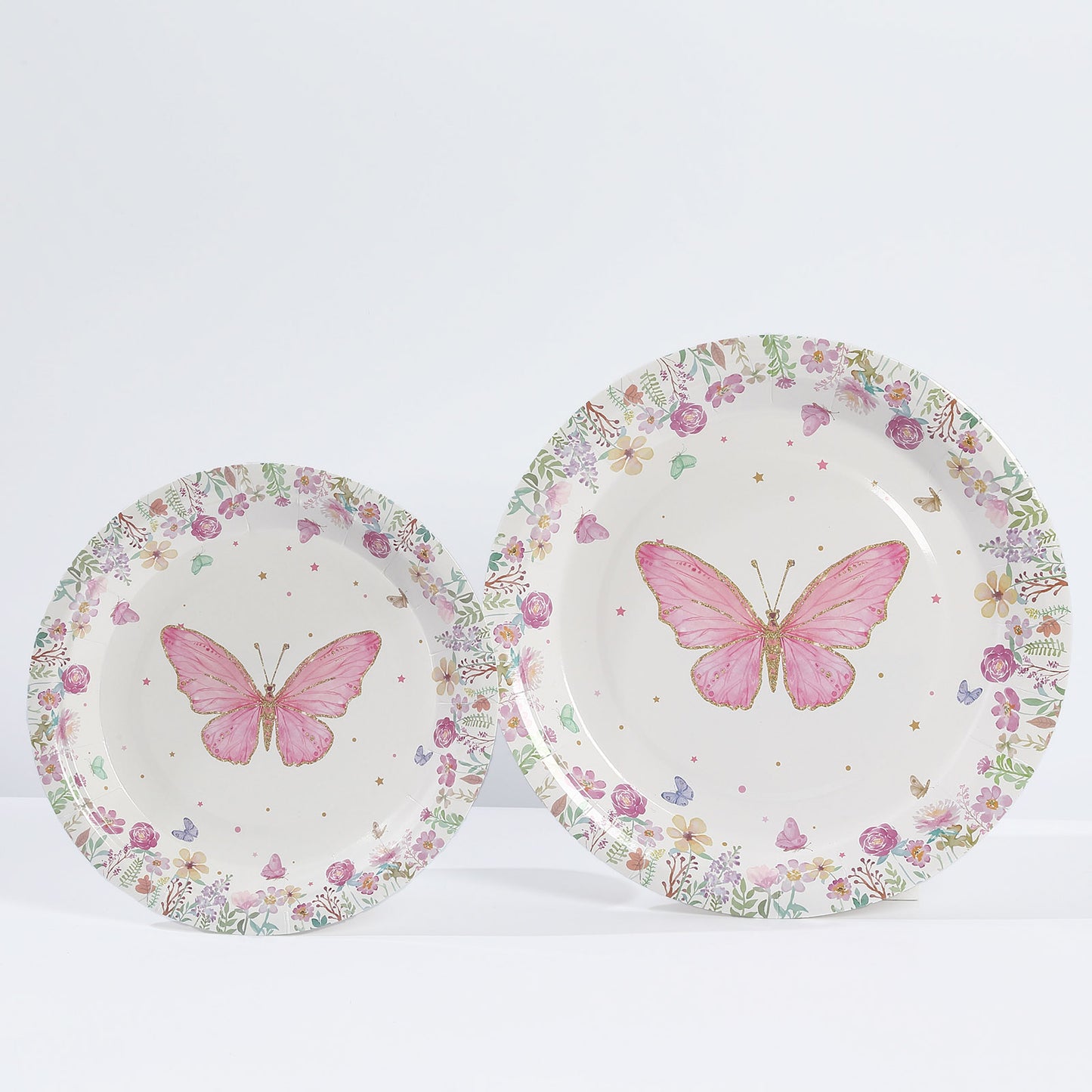 96 Pcs White Pink Butterfly Print Party Supplies, Paper Plates Cups Napkins Disposable Dinnerware Set