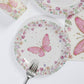 96 Pcs White Pink Butterfly Print Party Supplies, Paper Plates Cups Napkins Disposable Dinnerware Set