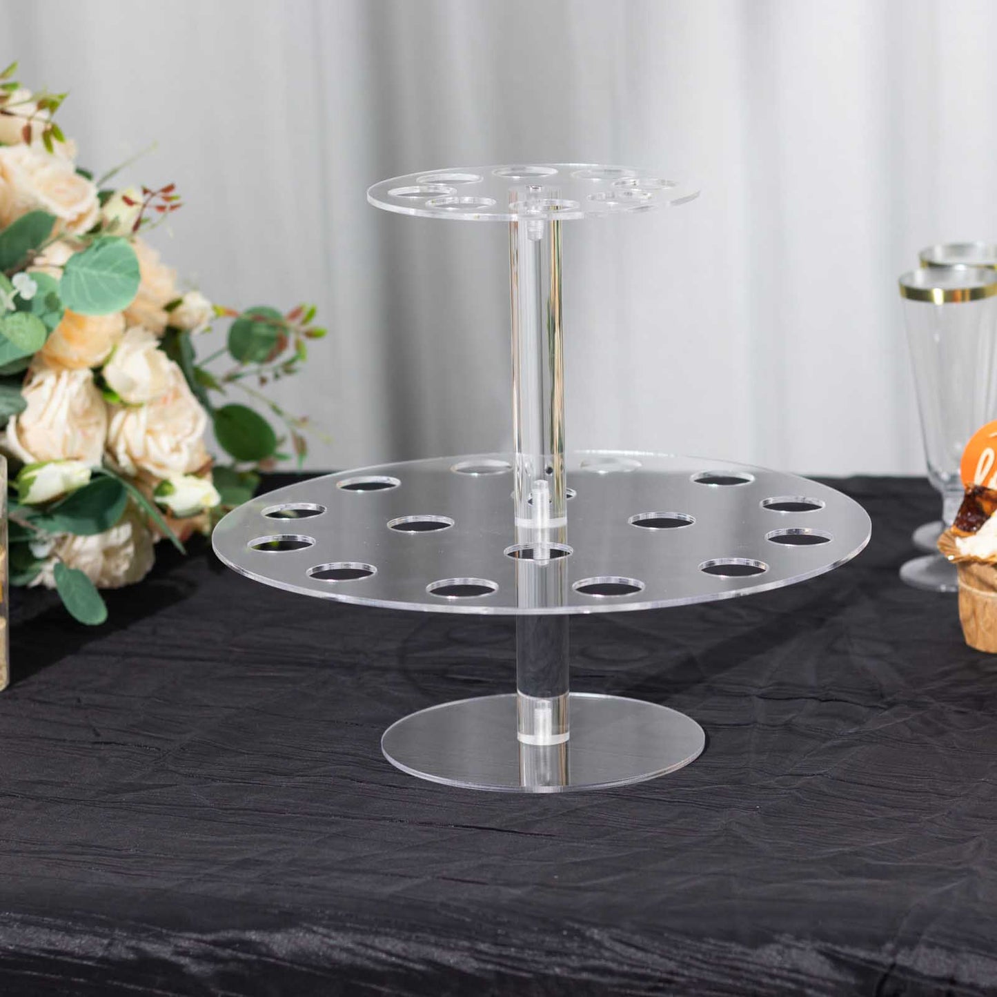 2 Tier 24-Slot Clear Acrylic Waffle Cone Holder Food Display Stand, 12" Round Ice Cream Cone Holder