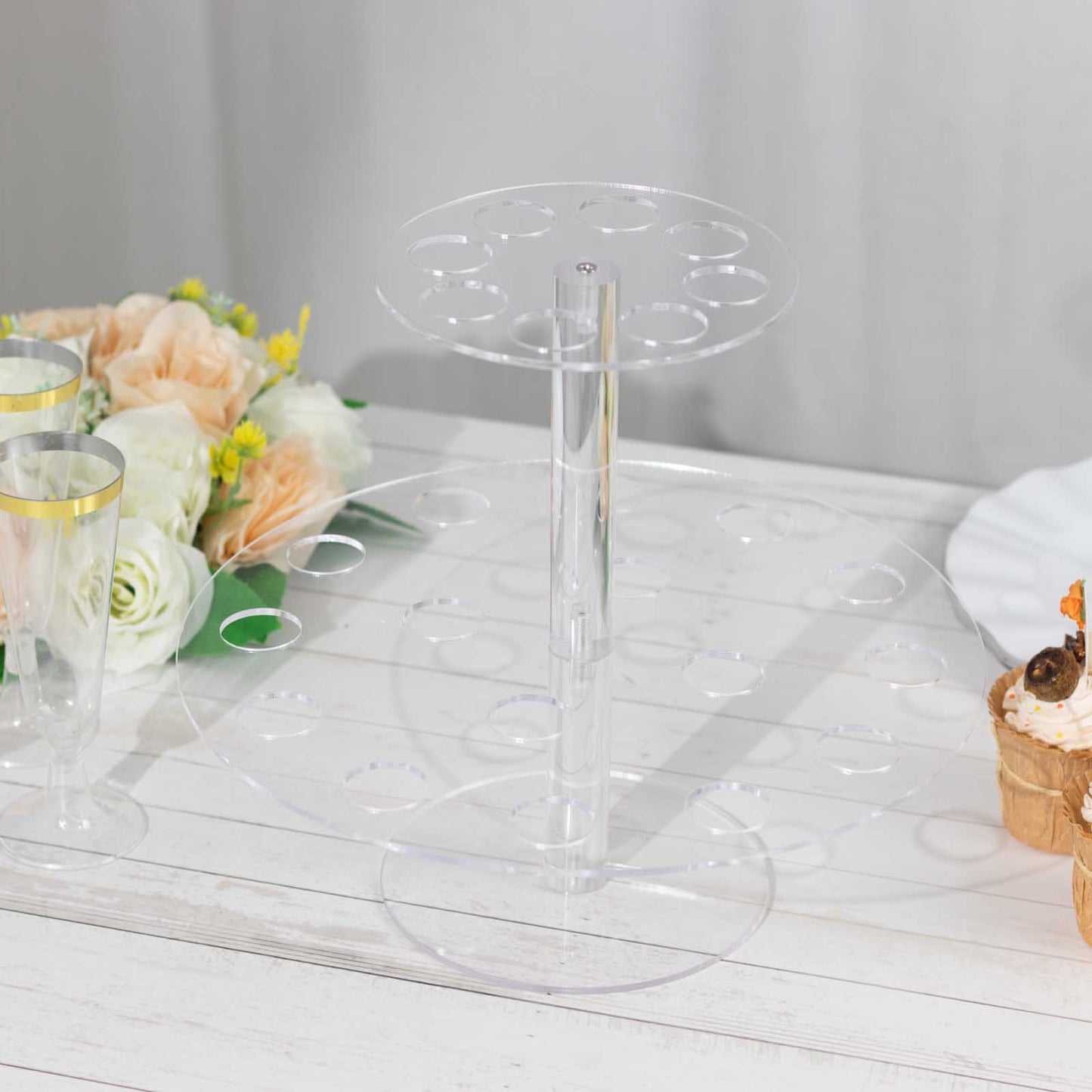 2 Tier 24-Slot Clear Acrylic Waffle Cone Holder Food Display Stand, 12" Round Ice Cream Cone Holder